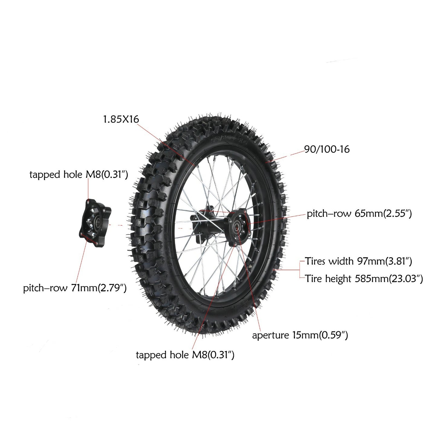 1.85x16 rear wheel, 90/100-16 tire, rim grooves, suitable for Honda Apollo 150cc 250cc off-road bicycles.