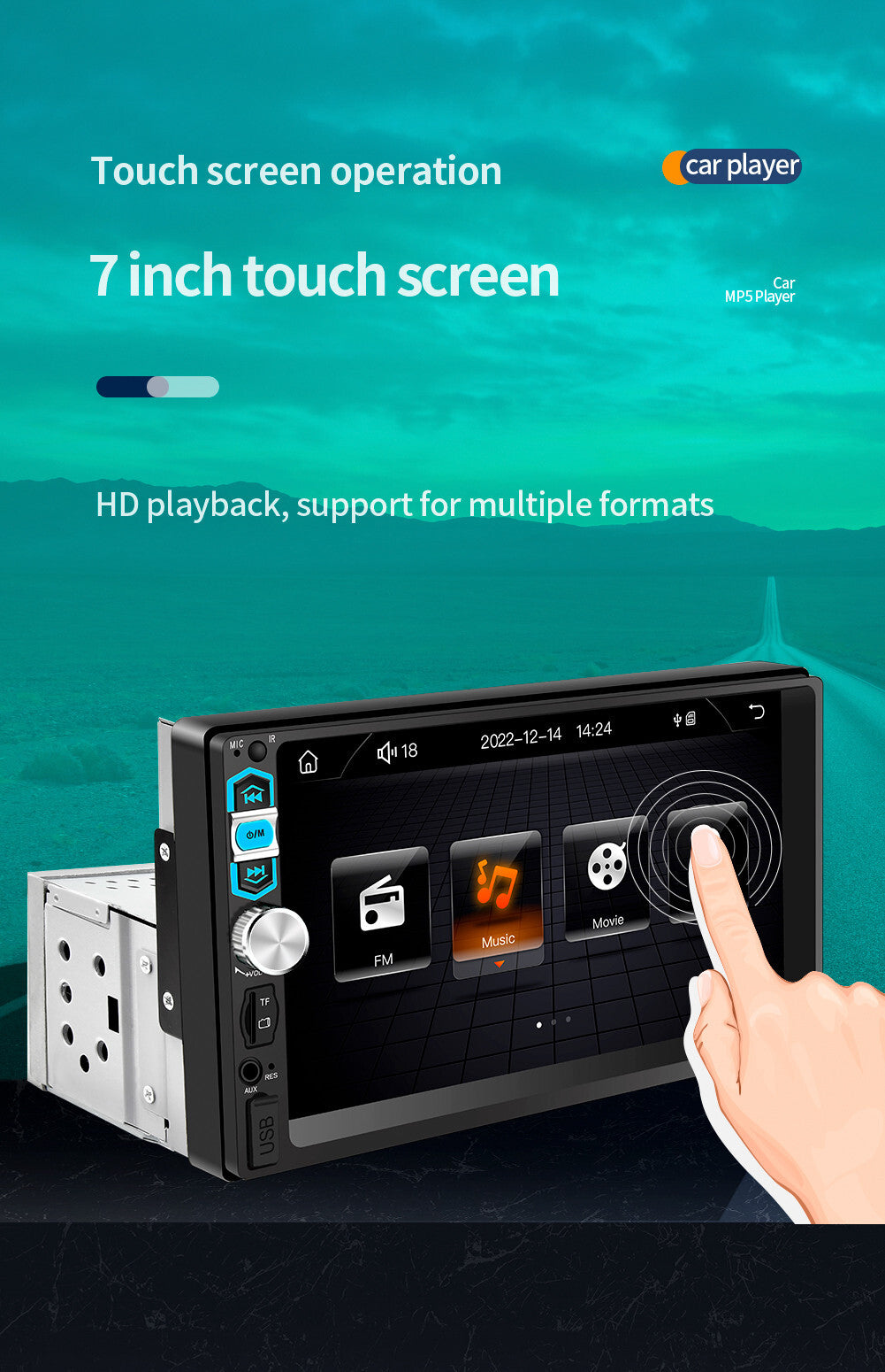 Radio Single 1Din Touch Screen Car Stereo Bluetooth For Carplay Android Auto