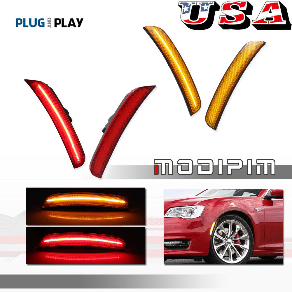 Four front amber and rear red LED bumper side marker lights are available for 2015-2023 for Chrysler 300 models.