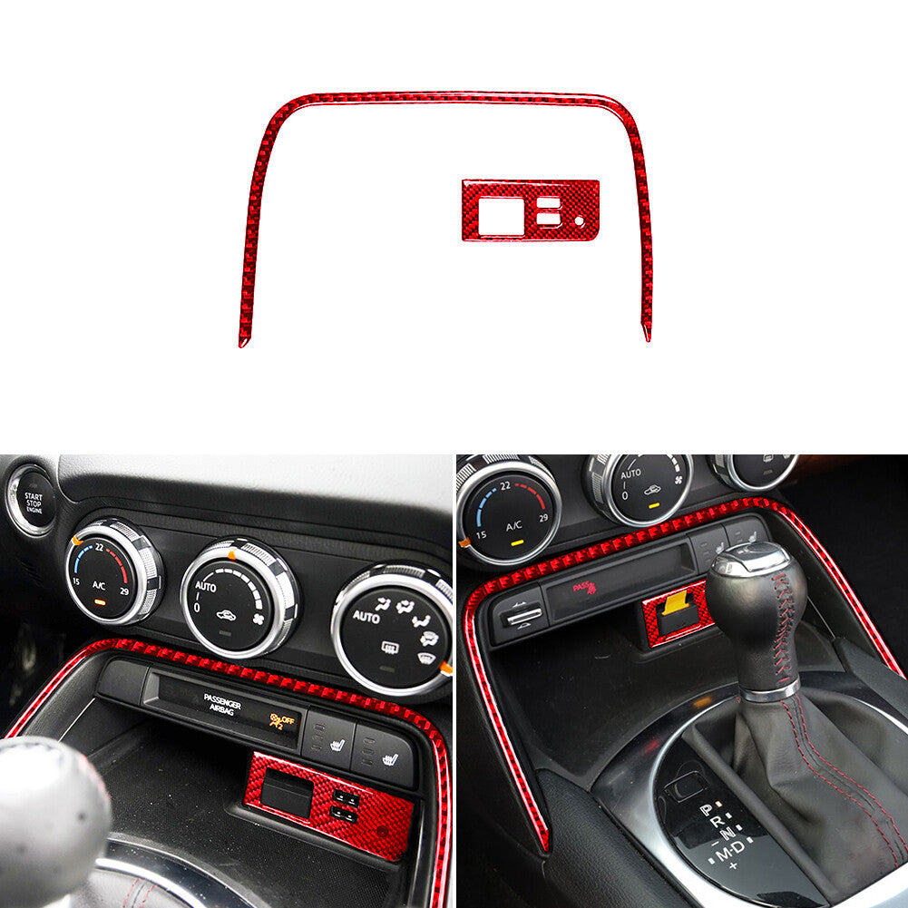 for Mazda MX-5 2016-2020 Carbon Fiber Interior AC Lower&USB Frame Cover Trim Red