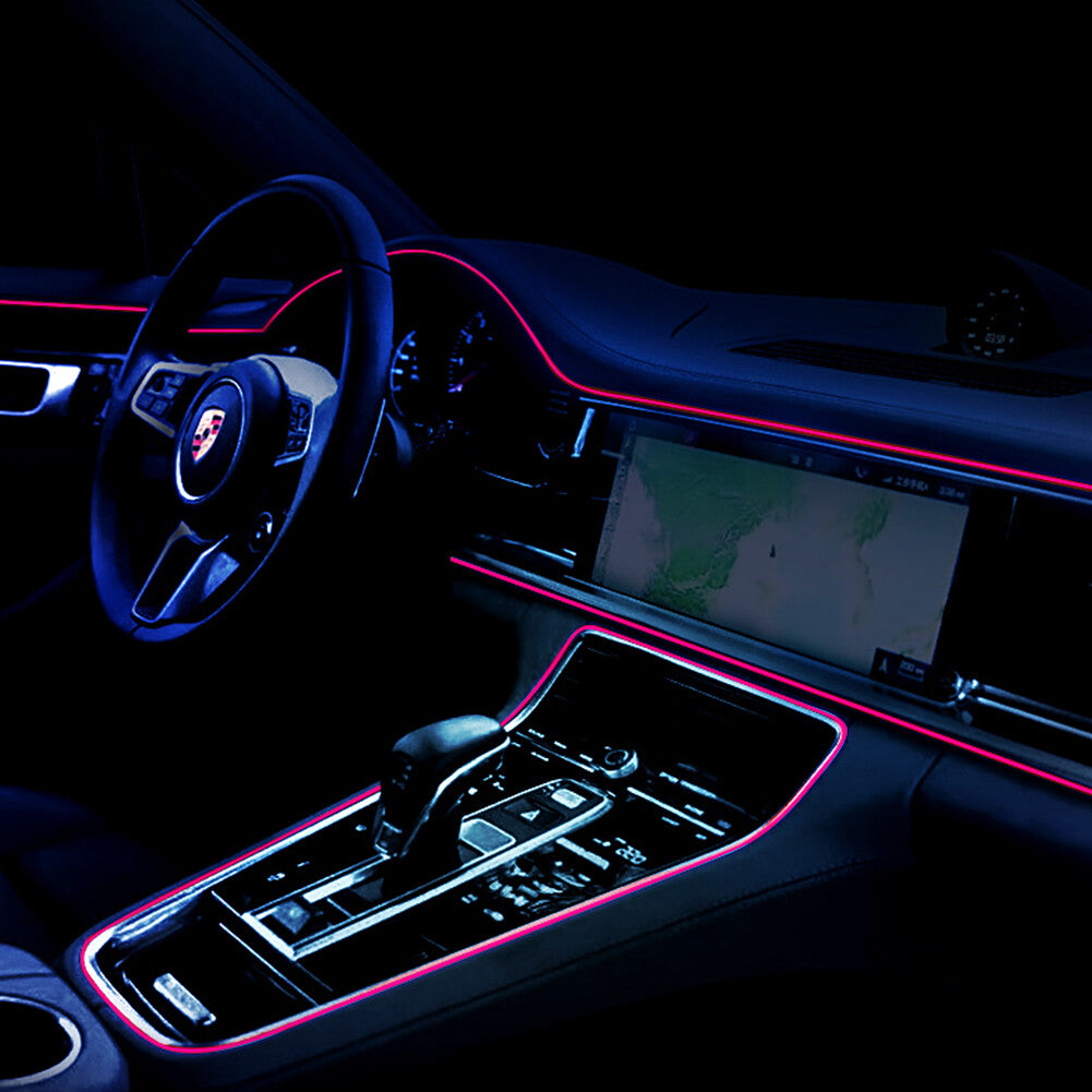 2M Car Interior LED Neon Lights Decor Atmosphere El Wire String Strip Lamp Pink