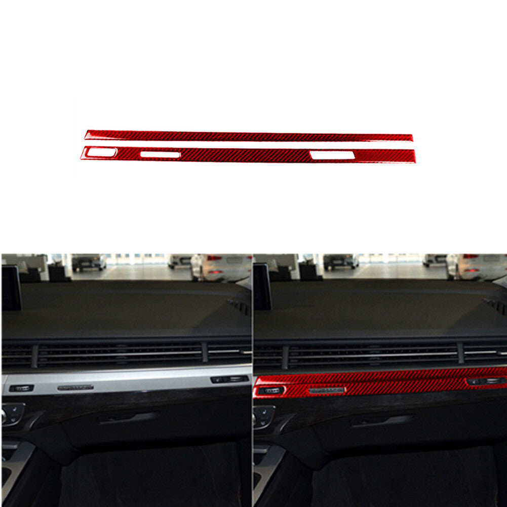 2X Red Carbon Fiber Interior Copilot Dashboard Cover Trim for Audi Q7 2016-2019