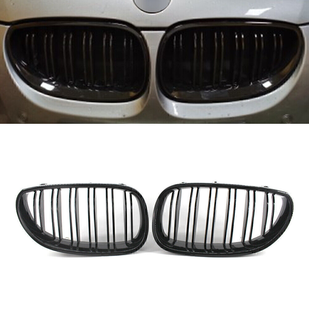 Gloss Black Front Kidney Grill Grille Dual Line Fit for BMW 5 Series E60/E61 2003-09