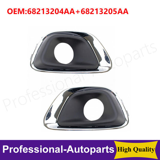 1Pair Front Left+Right Chrome Black Fog Light Bezel Cover for Jeep Compass 14-17