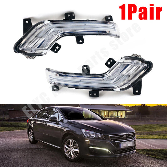 Pair Car Front LED Daytime Running Light Fog Lamp for Peugeot 508 2015 2016
