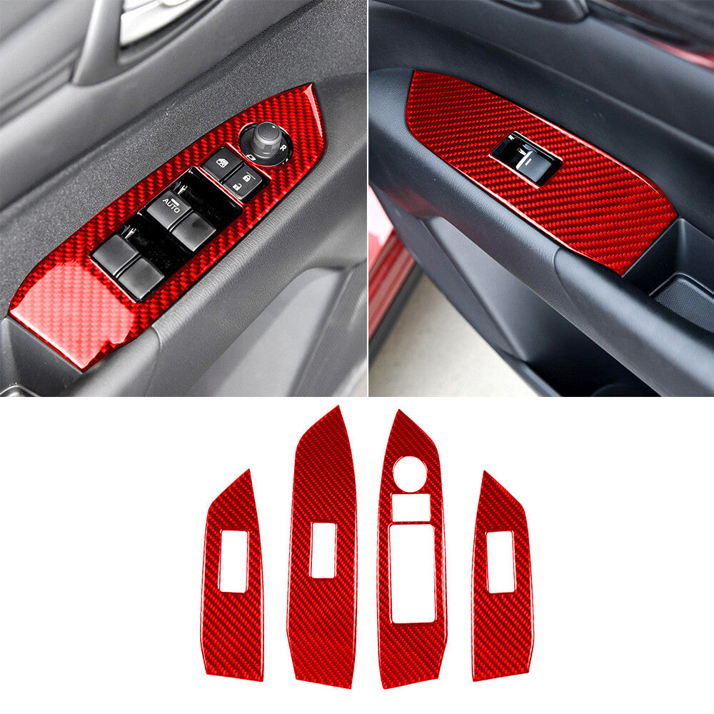 4¡ÁRed Carbon Fiber Window Lift Switch Button Panel Trim for Mazda CX-5 2017-2021