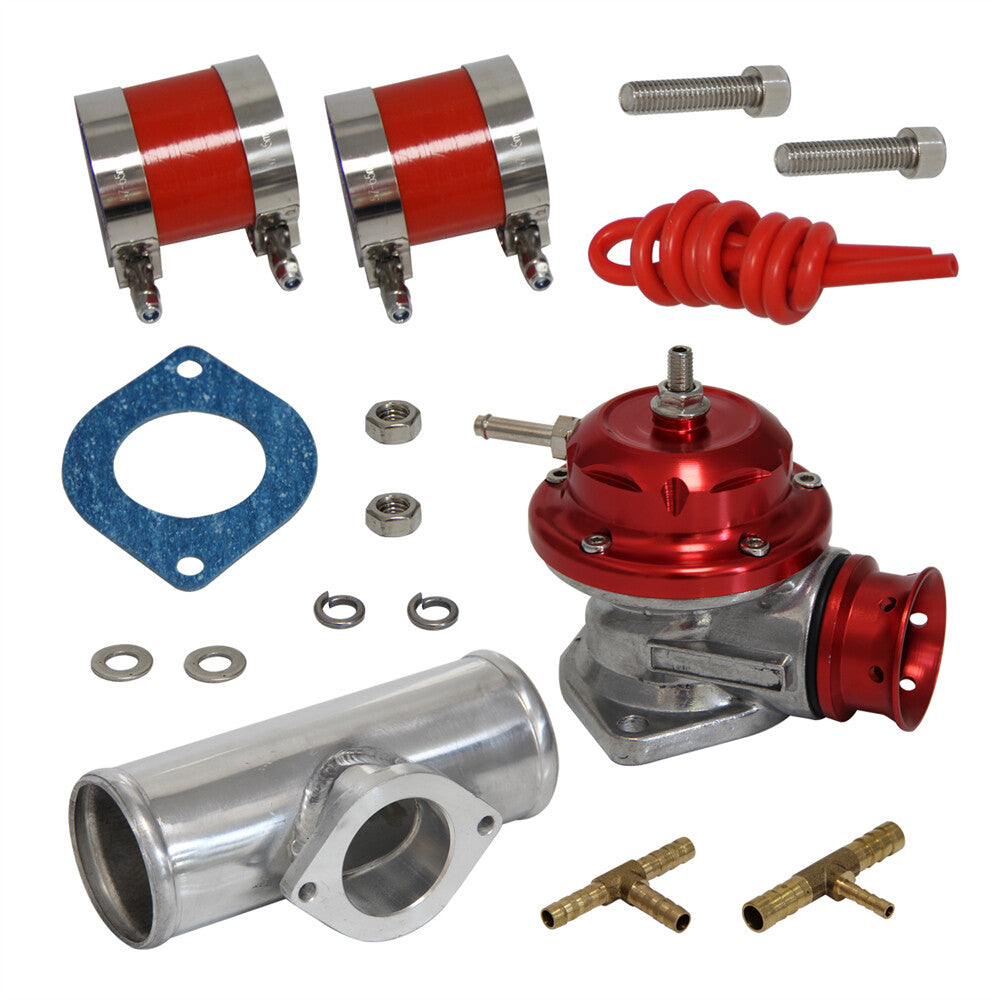 30 PSI Adjustable Turbo Blow Off Valve+Type RS 2.25 Flange Pipe Adapter Kit Red