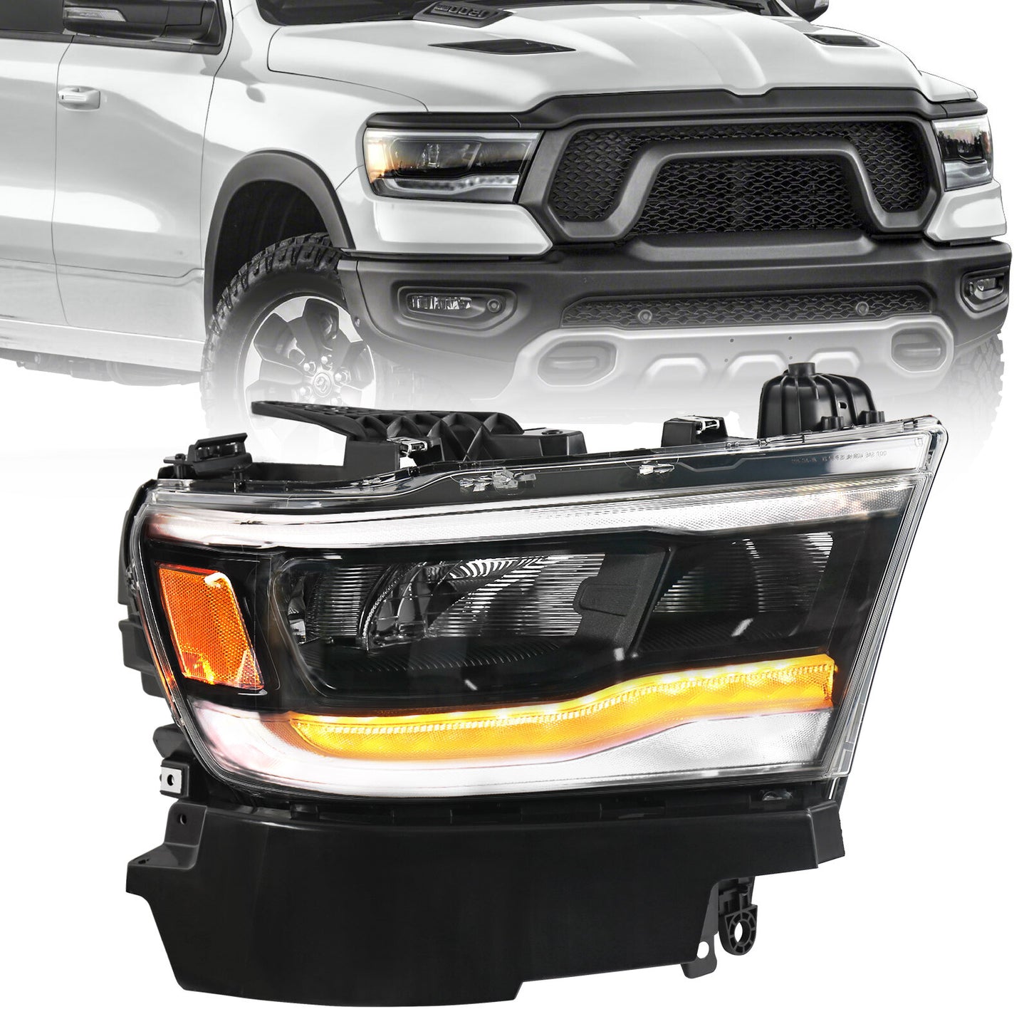 Suitable for 2019-2023 for Dodge for Ram 1500 Black Reflector Full LED Headlights for Passengers