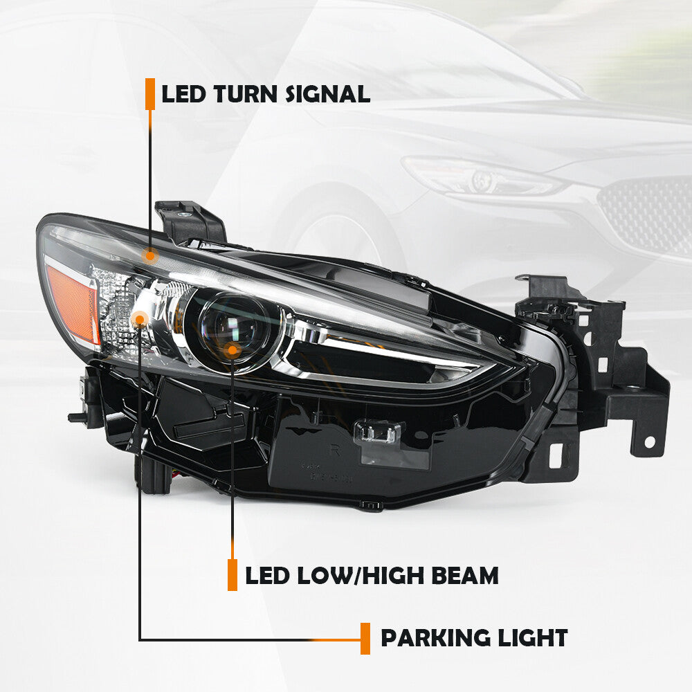 For 2018-2021 for Mazda 6 Passenger RH LED Projector Headlight Assembly w/o Adaptive
