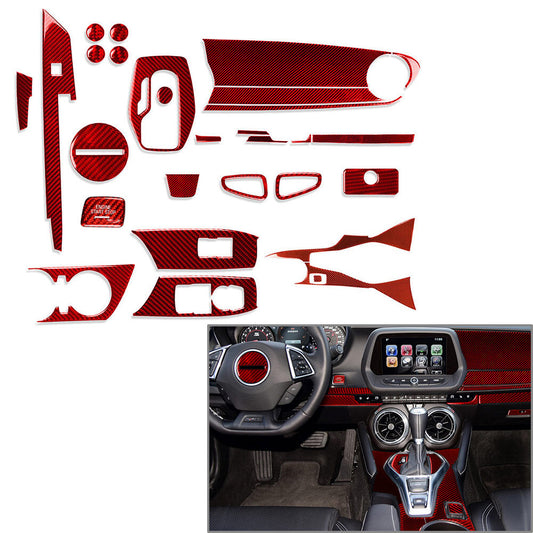 29x Red Carbon Fiber Full Set Interior Cover Trim for Chevrolet Camaro 2017-2019