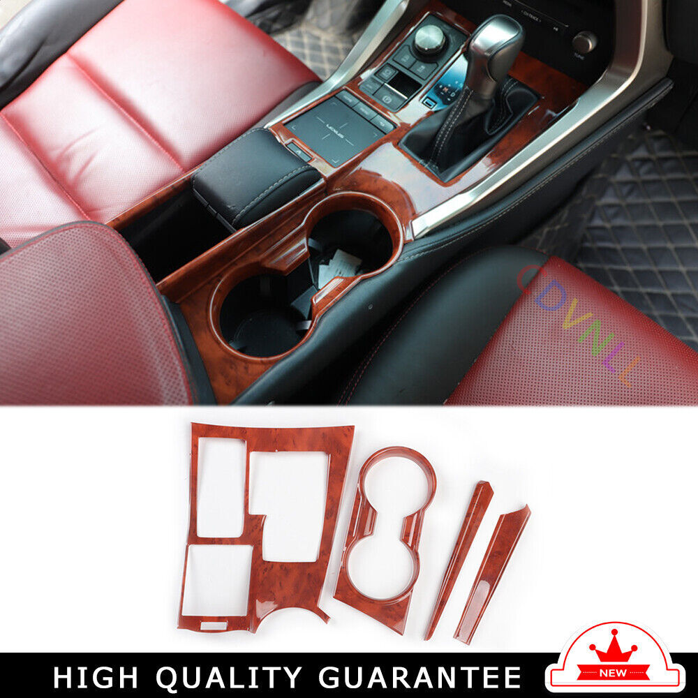 Console Gear Shift Water Cup Panel Trim 4PCS Fit for Lexus NX 2015-20 Brown Wood