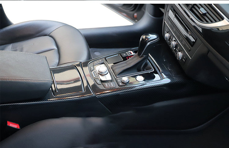 for Audi A6L 12-18 ABS Carbon Fiber Inner Gear Water Cup Holder Frame Cover Trim