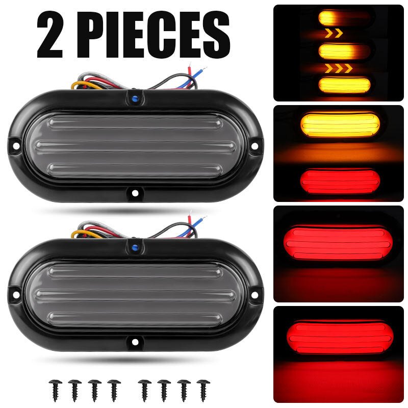 2X Oval LED Turn Tail Rear Brake Stop Lights Amber+Red Flowing DRL Trailer Truck