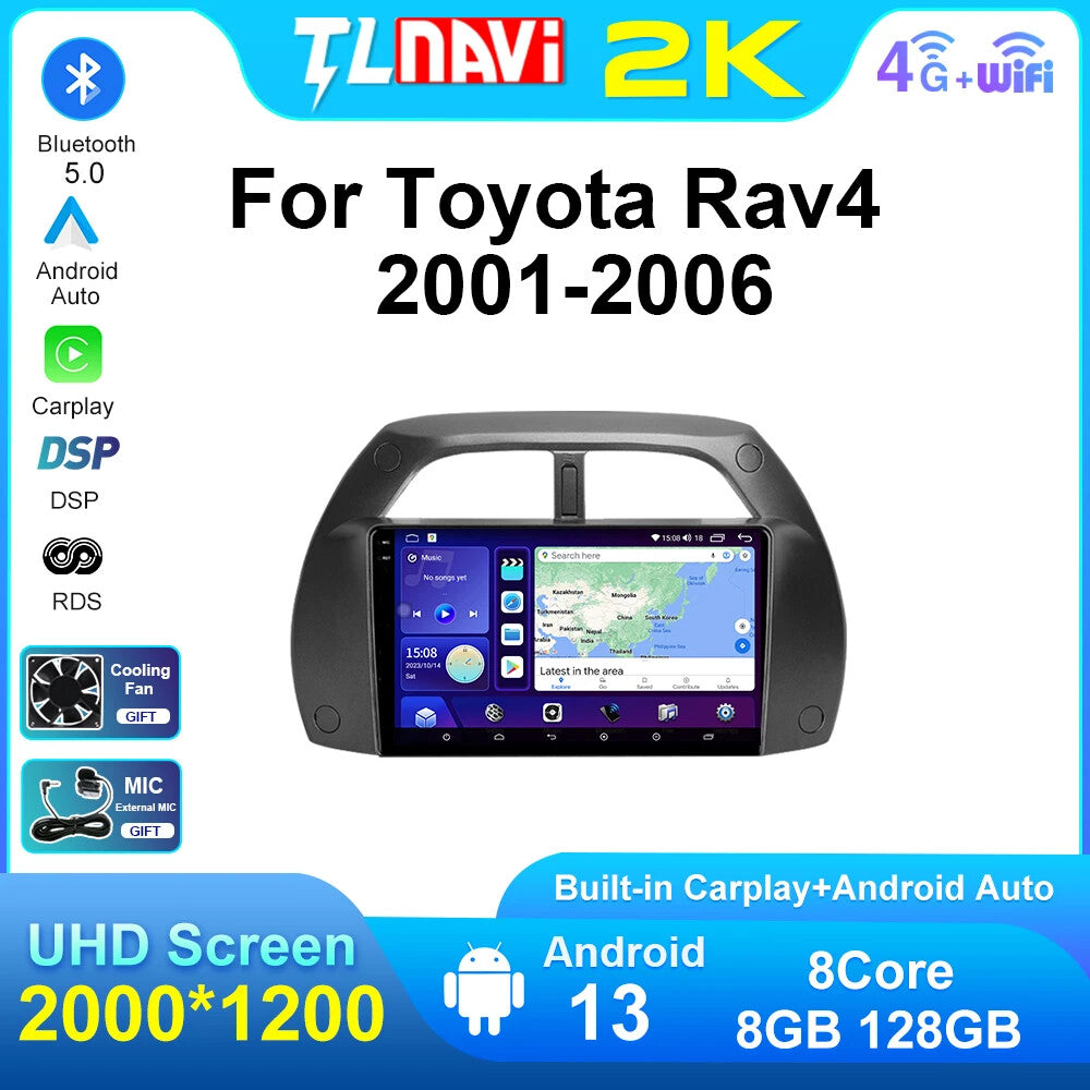 for Toyota RAV4 2001-2006 Android CarPlay Car Radio GPS Multimedia Player Screen