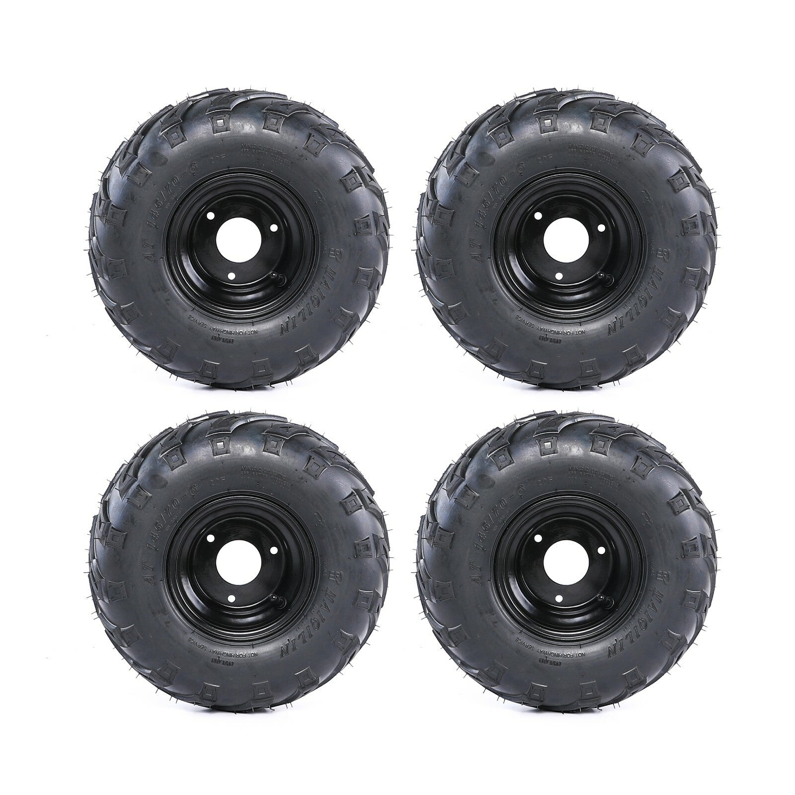 4-Piece Set of 6-inch All-Terrain Vehicle Wheels 145/70-6 (145x70-6 Tires, Rim) for Go-Karts, for Mini Bikes, and Lawn Mowers