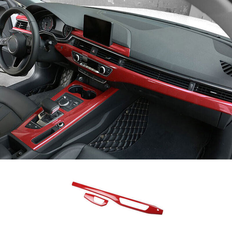 for Audi A4 A5 2017-24 ABS Red Carbon Fiber Central Console Dashboard Strip Trim