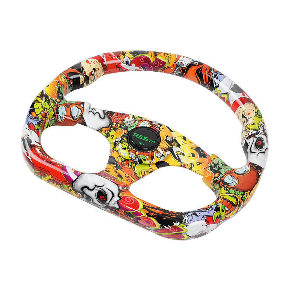 Universal Graffiti Flat Drift Racing Steering Wheel D Shape Horn Button 6 Holes