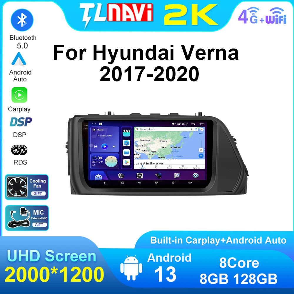 Auto Car Radio CarPlay Screen for Hyundai Verna 2017-2020 Multimedia Player GPS