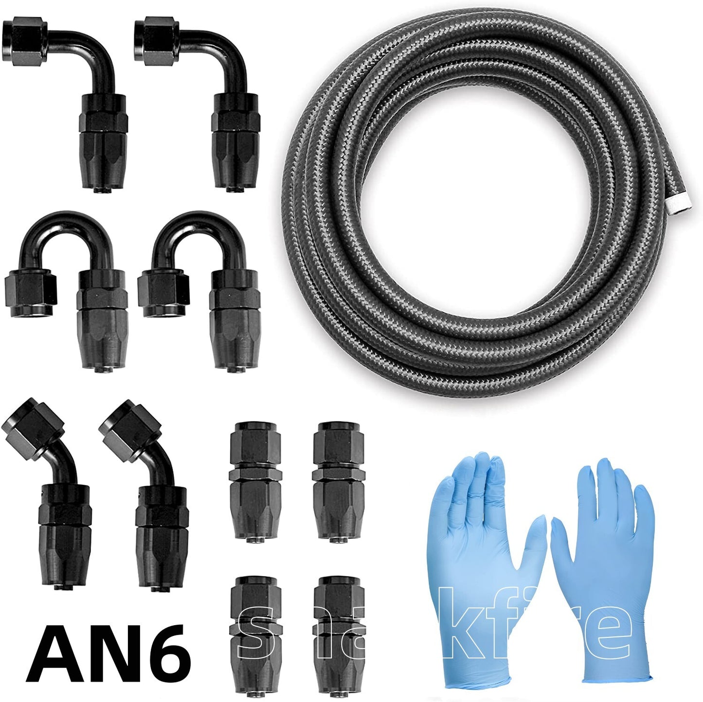Black 3/8 6AN Braided Fuel Hose Line 20ft Spin Hose End Fitting Adapter Kit