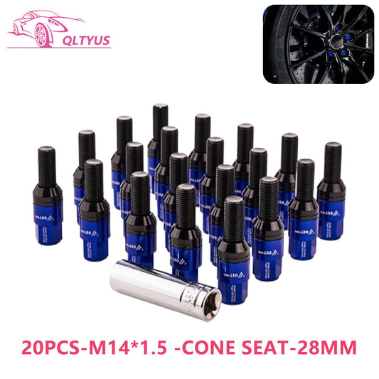 20PCS 28mm M14x1.5 Wheel Lug Bolts Cone for Seat Studs Set for Most Aftermarket Blue