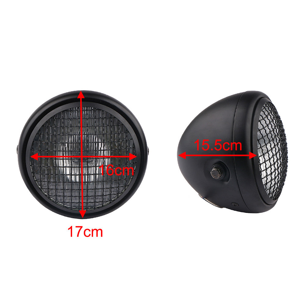 7-inch motorcycle headlight with mesh grille grill cover, metal cover, black
