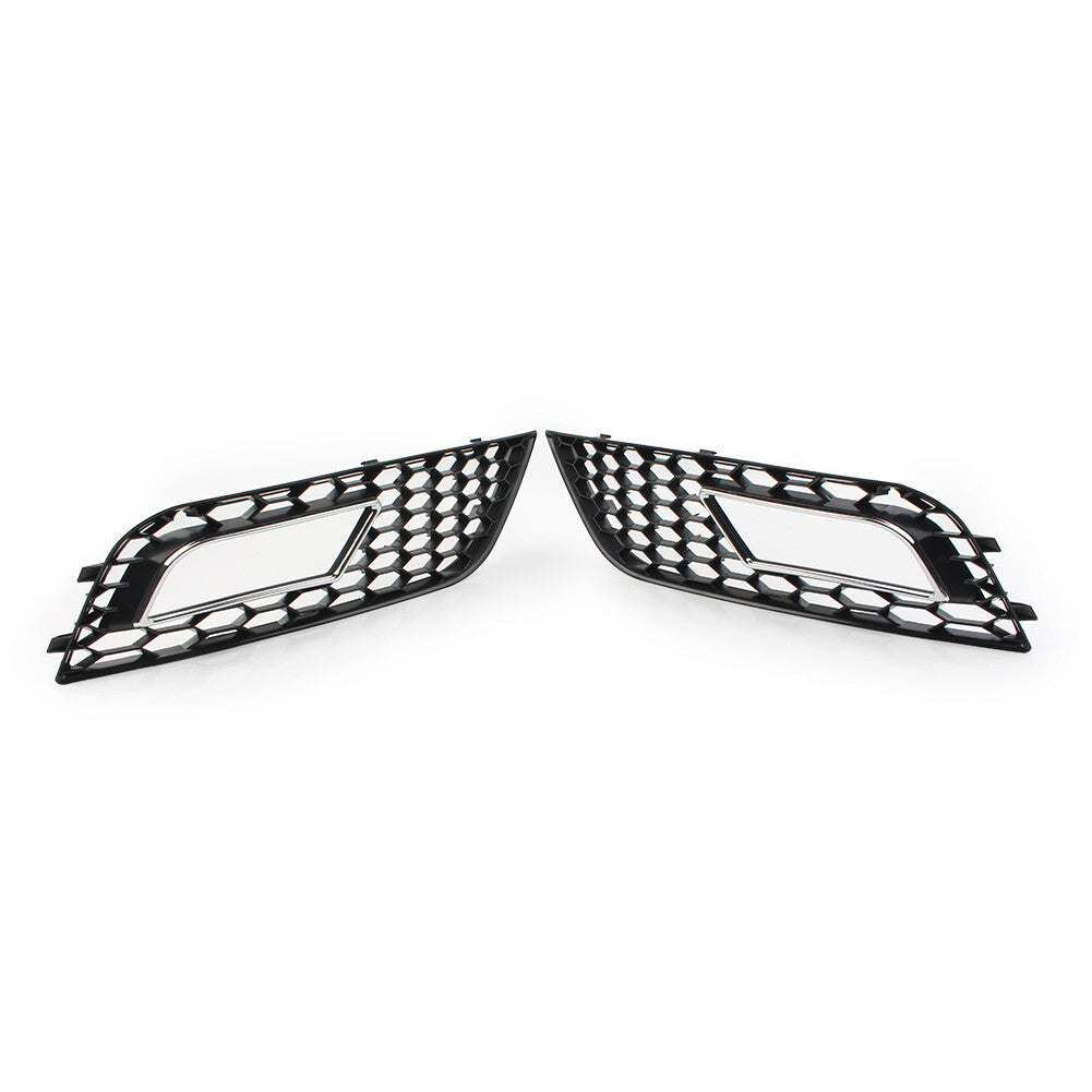 Pair Honeycomb Hex Mesh Fog Lights Cover for Audi A4 B8.5 2013-2016 Silver