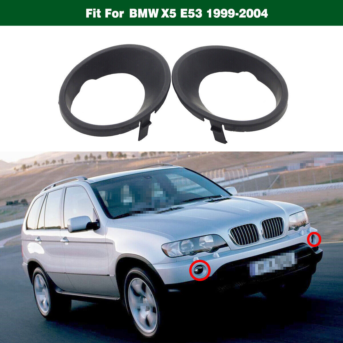 2PCS Front Fog Light Lamp Cover Bezel Trim Ring for BMW X5 E53 1999-2004