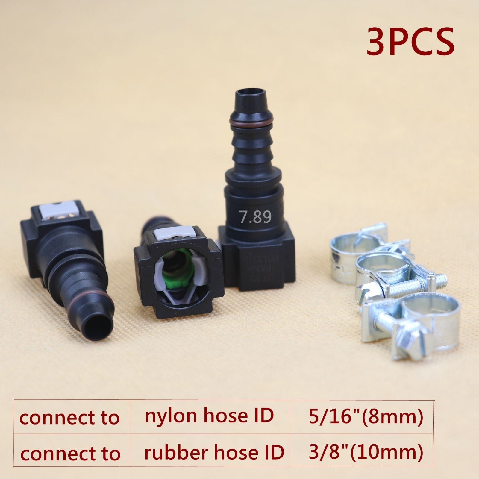 3-Piece Pack 7.89mm SAE5/16-inch Nylon Fuel Line Quick Connector Release Hose Disconnect Hose