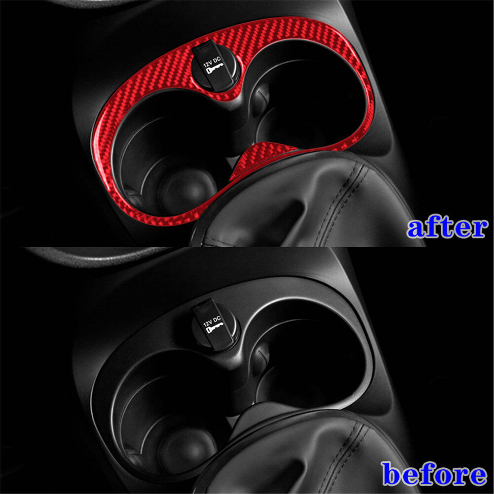 Red Carbon Fiber Interior Floor Console Cup Holder Cover Trim for Fiat 500L