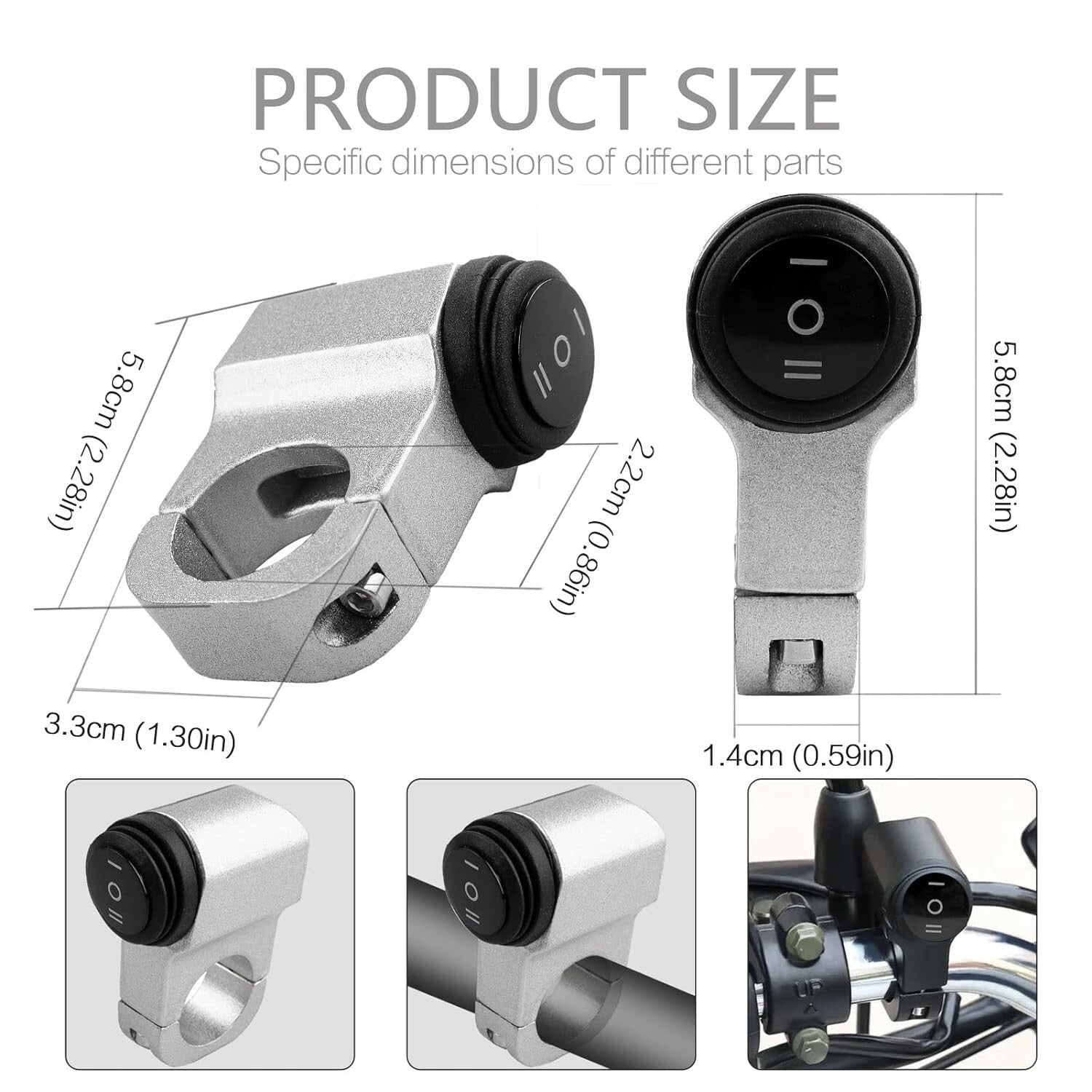 12V ATV Handlebar Headlight Switch,7/8 22-23mm Handlebar On-Off-On Control CNC