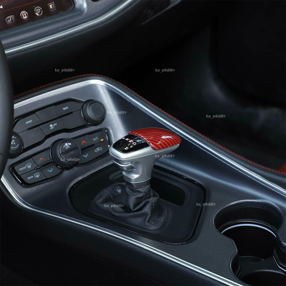 Gear Shift Knob Cover Trim Red Carbon Fiber for Dodge for Challenger for Charger 2015-19