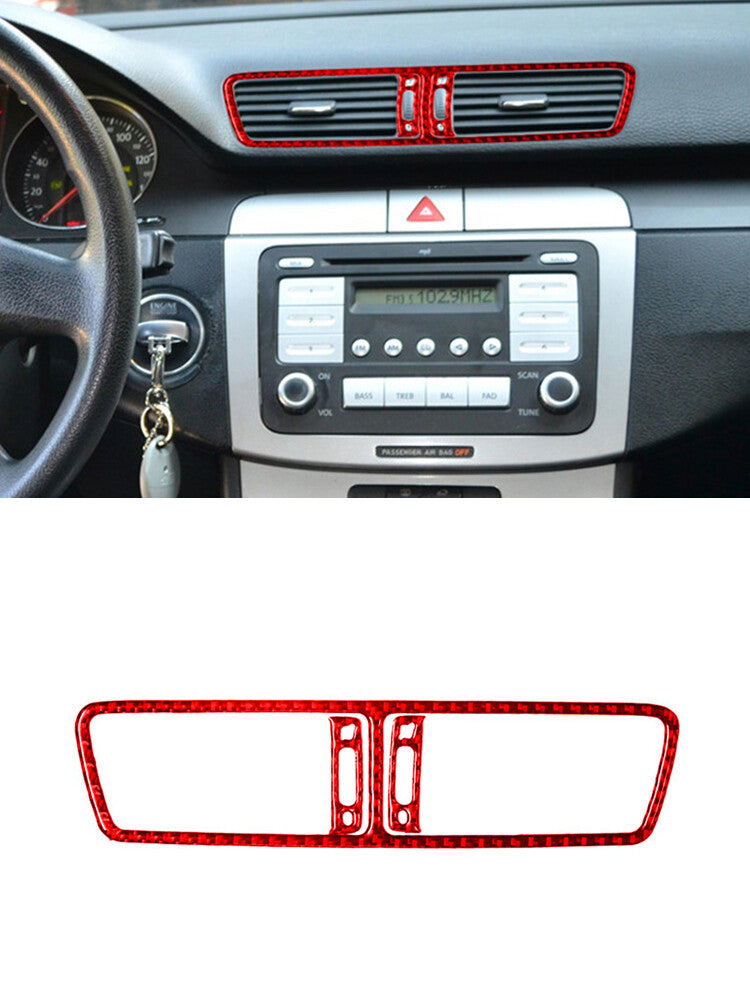3X Carbon Fiber Air Conditioning Panel Trim for VW for Passat 2006-11 Red