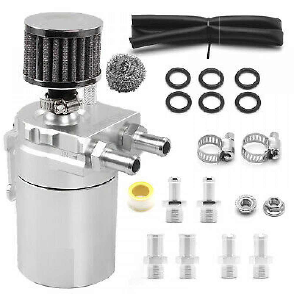 Oil Catch Can Kit 300ML Tank Baffled Reservoir Breather Filter Universal Silver