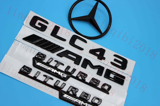1Set GLC43 AMG BITURBO Trunk Logo Sticker Decal Emblem Badge Package