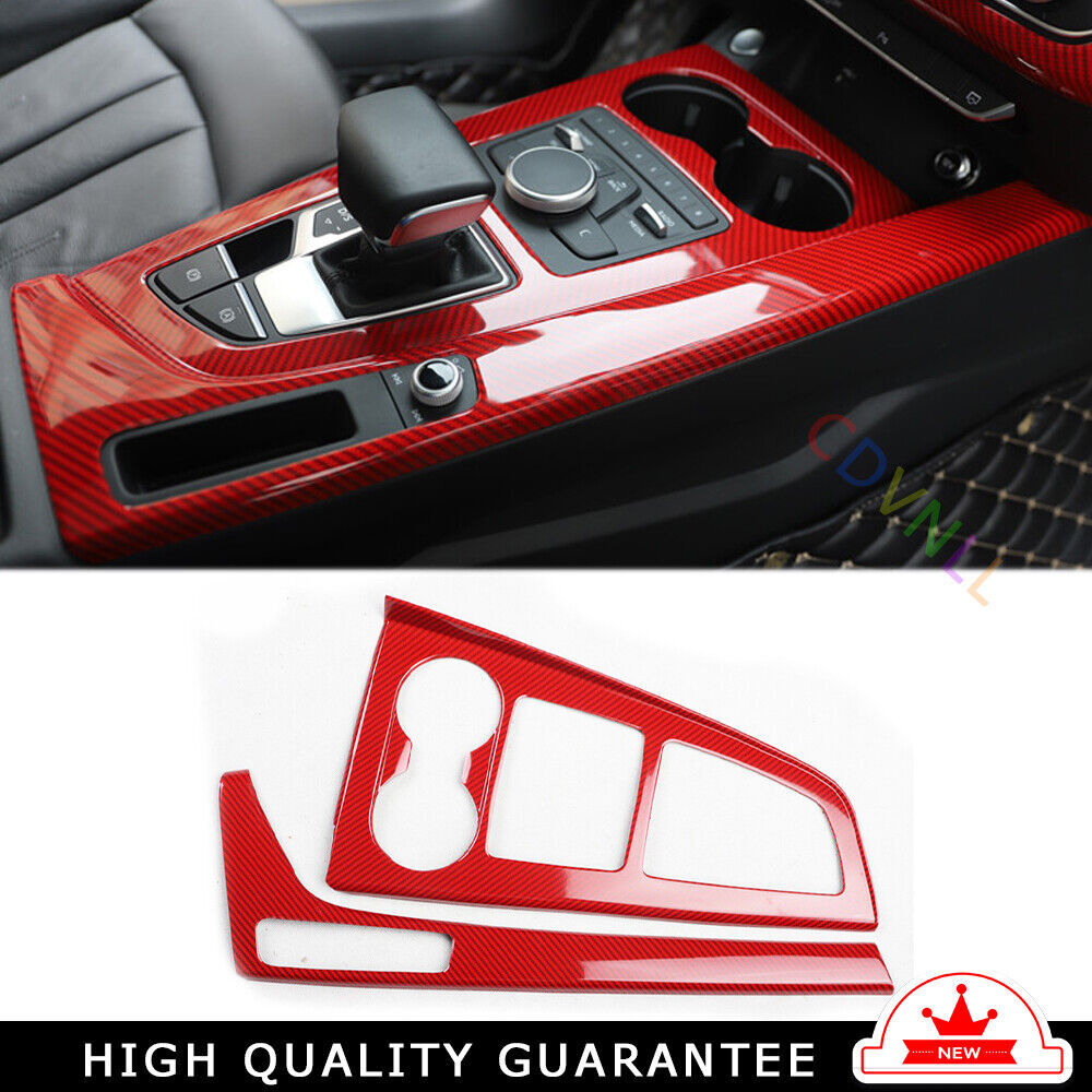 Console Gear Shift Frame Cover Trim Fit for Audi A5 2017-2019 Red Carbon Fiber
