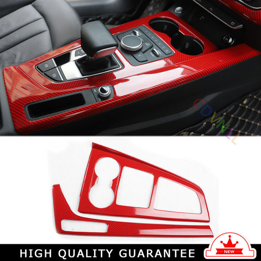 Console Gear Shift Frame Cover Trim Fit for Audi A5 2017-2019 Red Carbon Fiber