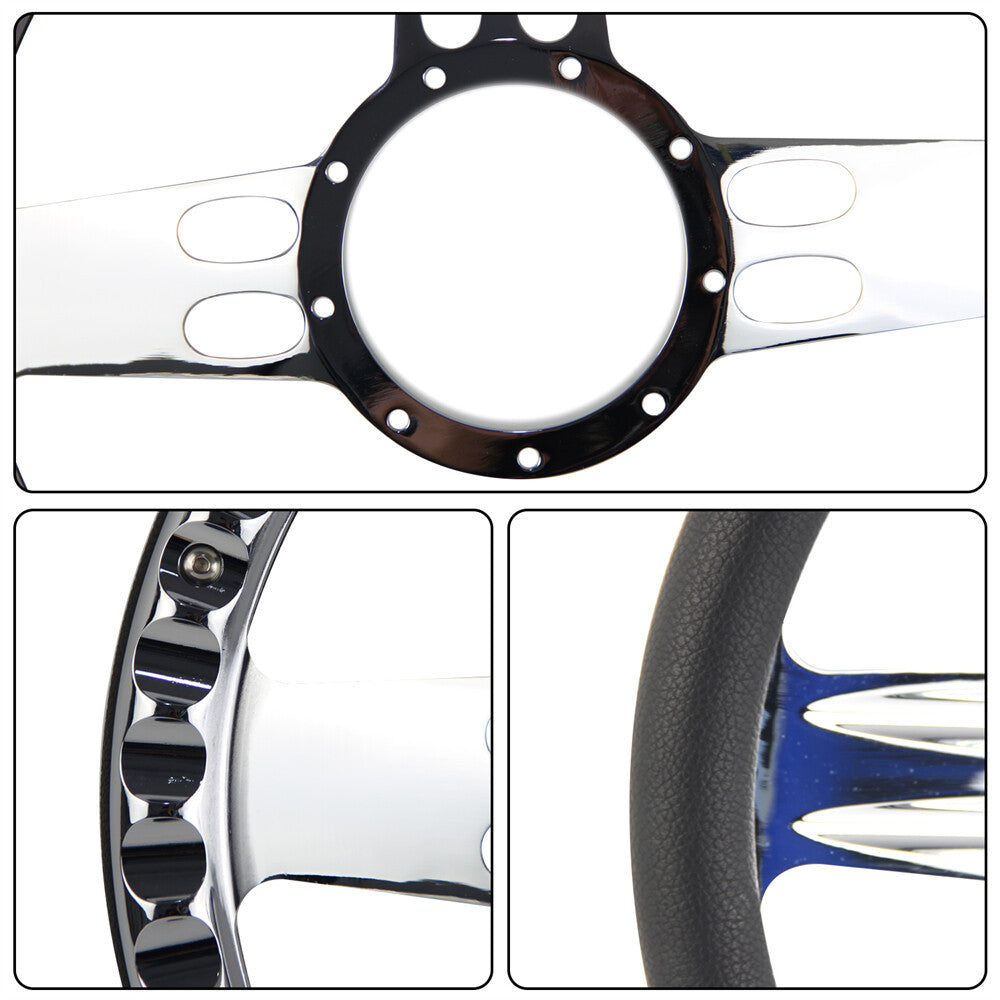 14 Chrome Half Wrap 9-Bolt Steering Wheel+Horn Adpter for Chevy GM for Buick for Jeep