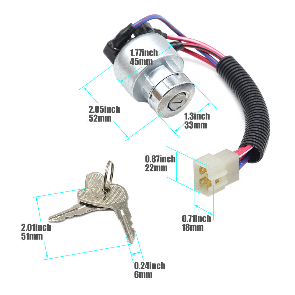 Ignition switch/ignition lock compatible with Kubota L3400, L3700, L3800, L4300, L4400 models with 2 buttons.