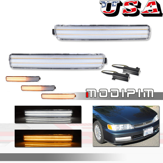 Pair of transparent LED DRL turn signals suitable for 1996-1997 for Honda Accord 2D Coupe/4D Sedan