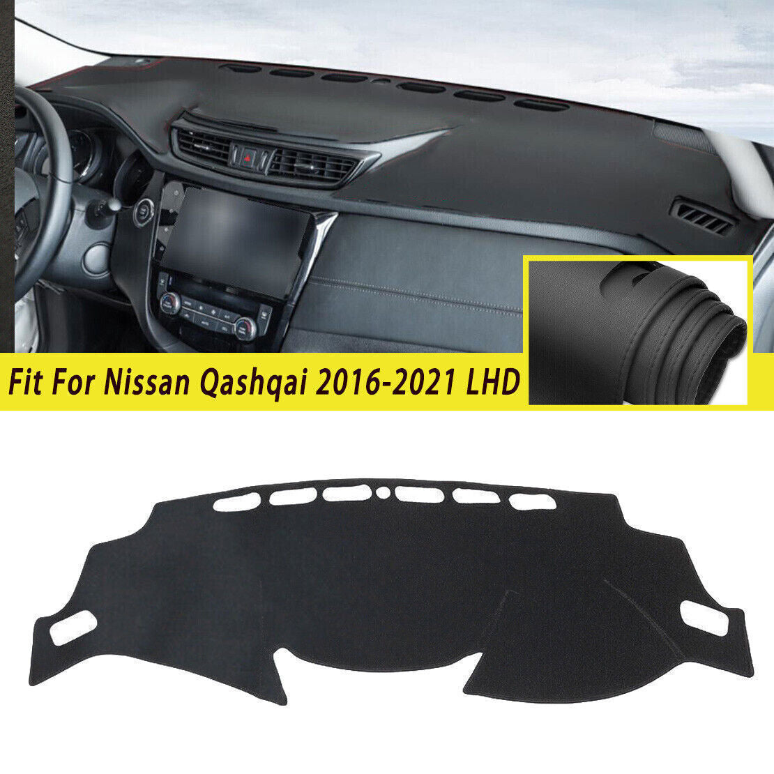 PU leather Dashboard Dash Mat Non-slip DashMat Shade for Nissan Qashqai 2016-21