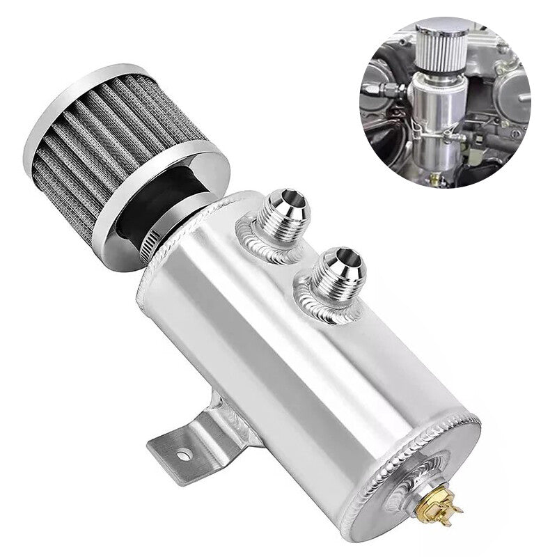 10AN Aluminum Oil Catch Can Reservoir Tank +Breather Filter Baffled SIilver AN10
