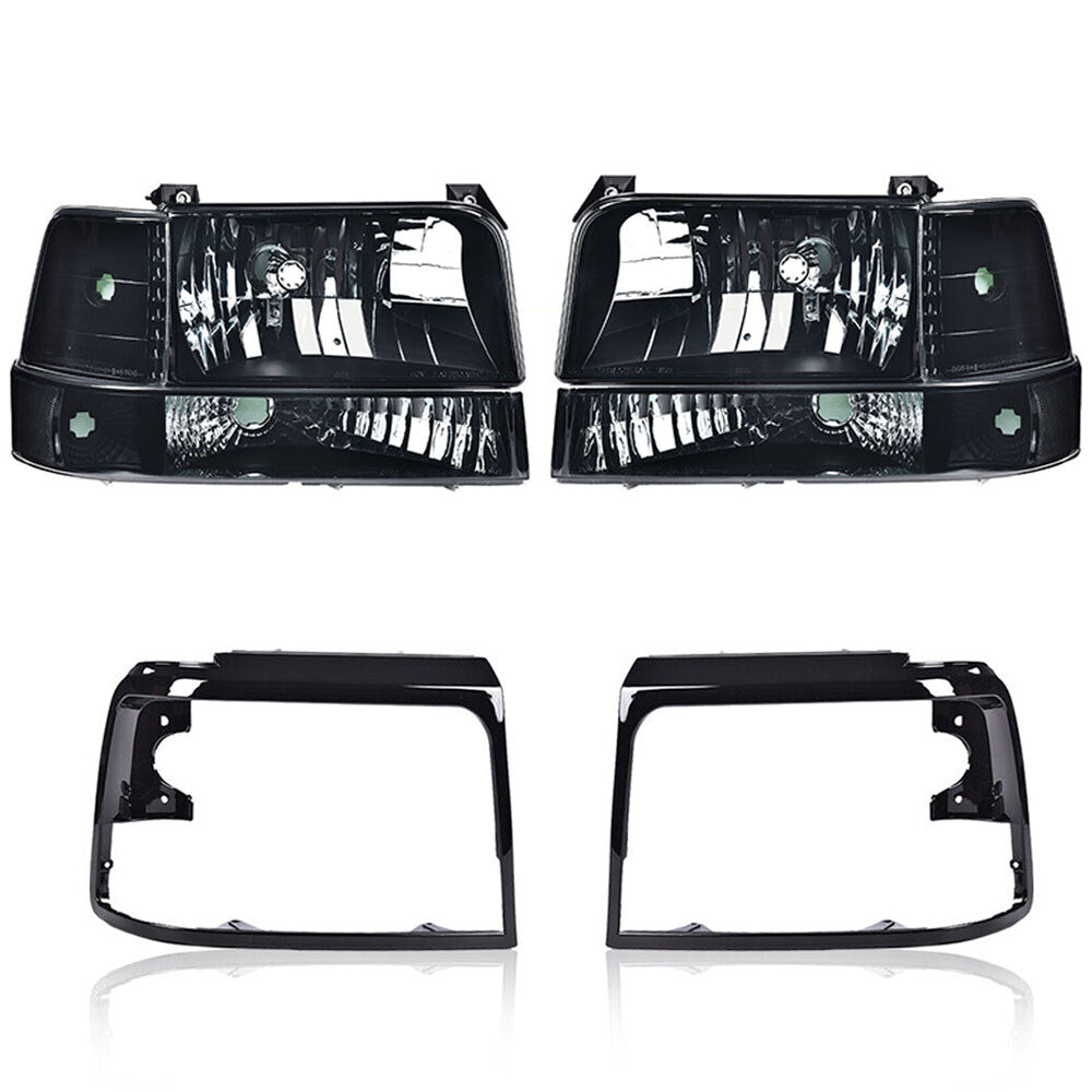 Suitable for 92-96 F150 F250 F350 Smoked/Transparent Headlights + Black Headlight Bezels