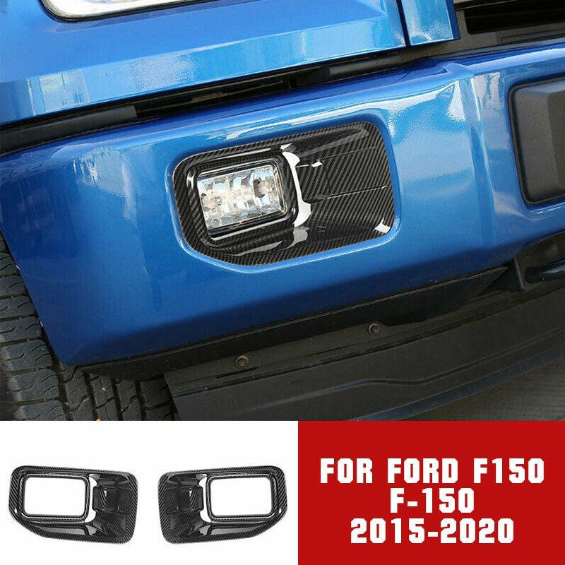 2Pc Car Front Fog Light Carbon Fiber Cover Trim Lamp for Ford F150 F-150 2015-20