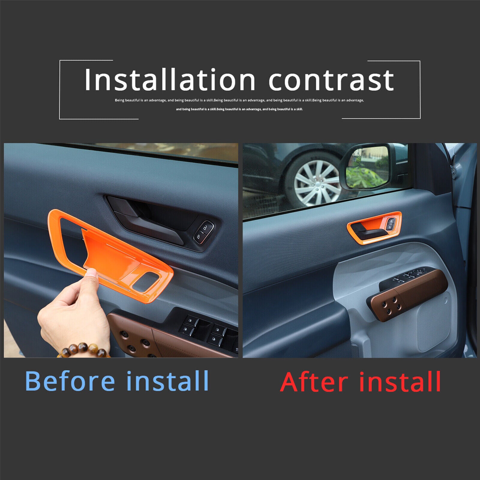 Fit for Ford Maverick 2022-2023 Orange ABS Inner Door Handle Bowl Cover Trim 4PC