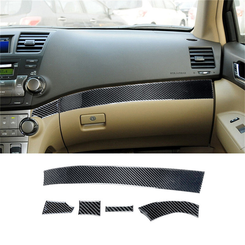 5Pcs Carbon Fiber Center Control Decorative Trim for Toyota Highlander 2008-2013