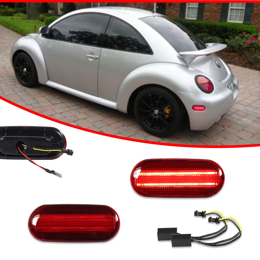 A pair of red-lens LED rear fender side marker lights for 1998-2005 for Volkswagen Beetles.