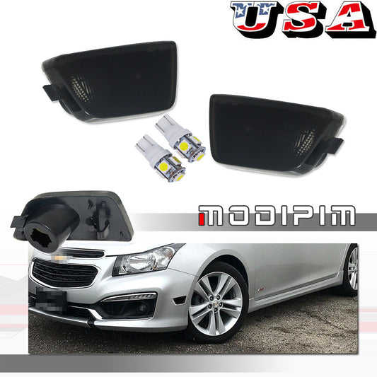 Euro Style Smoked Front Side Markers with White LED Package for 2011-2015 for Chevrolet for Cruze