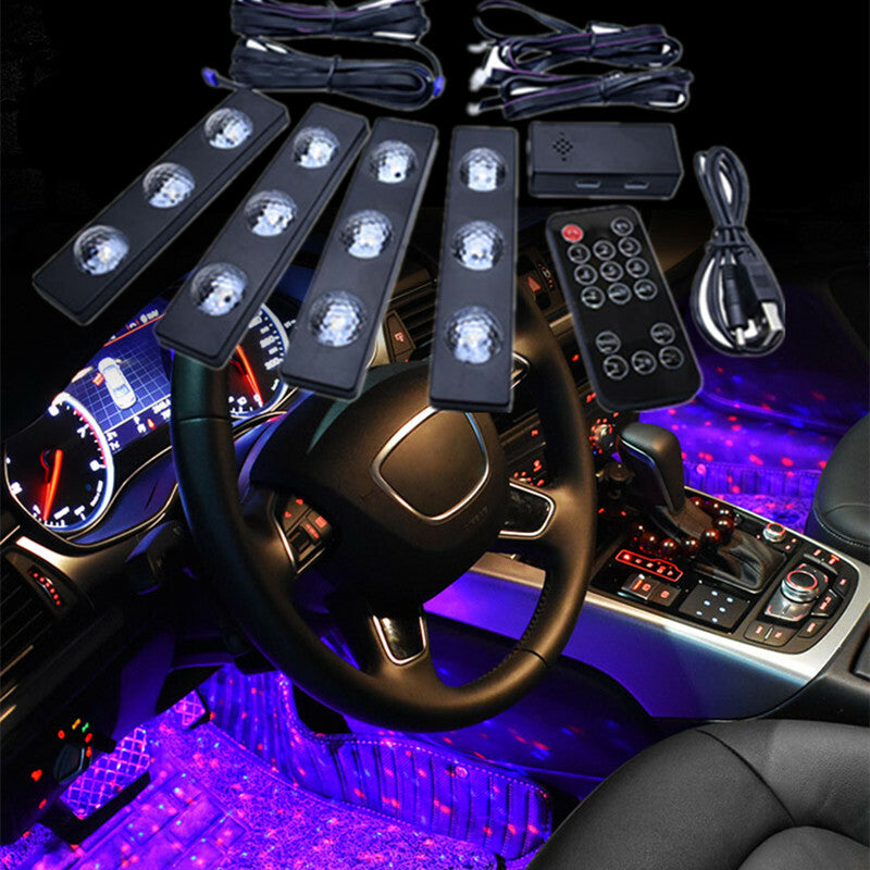 4in1 Car Atmosphere Star LED Light RGB Colorful Music Sound Lamp Remote Control