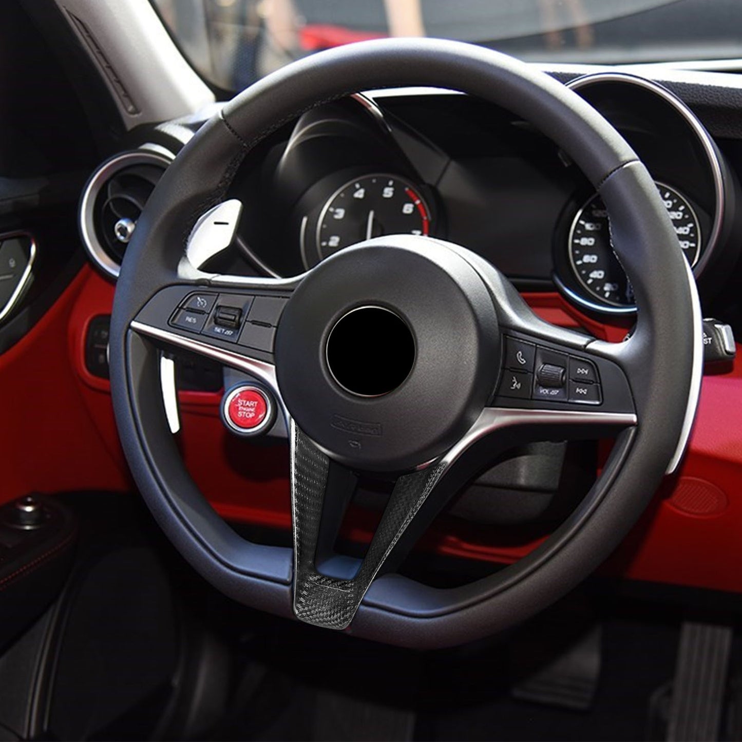 Real Carbon Fiber Steering Wheel Trim Fit for Alfa Romeo Giulia / for Stelvio 2017-19