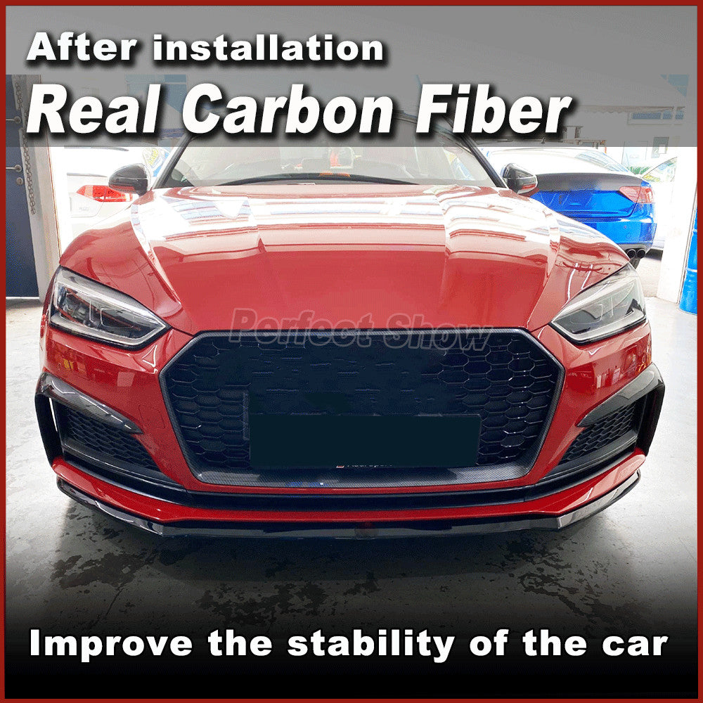 Fit for Audi A5 Sline S5 2017-19 REAL CARBON Front Bumper Splitter Spoiler Fins